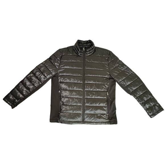 Guess Mens Puffer Jacket Size XL Shiny Black Lightweight Side Panels - Picture 8 of 10